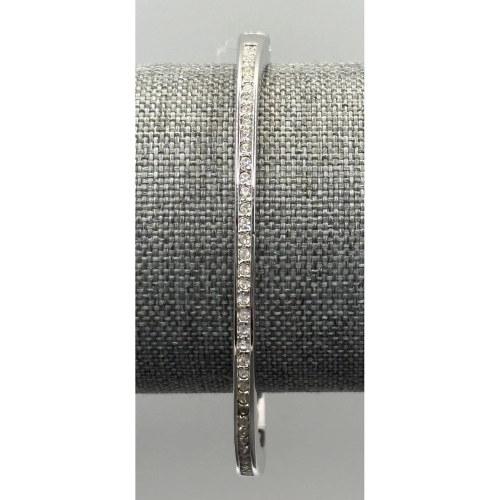 Sparkling Crystal Rhinestone Bangle Bracelet Silver Tone 7" READ